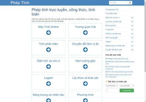 PhepTinh.com - Máy tính chuyển đổi công thức, tính toán online