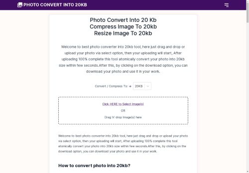 Photo Convert Into 20Kb - Resize Image To 20kb - Compress Image To 20kb