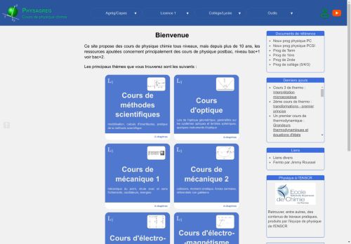 Physagreg : Cours de physique chimie tous niveaux : collège, lycée, licence, capes et agrégation