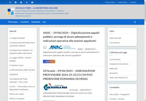 SCUOLA E WEB – LA SEGRETERIA ON-LINE – A cura del Rag. Pino Durante (Assistente Amministrativo) – Portale di informazione Normativa sul mondo della Scuola e sull'amministrazione delle Istituzioni Scolastiche