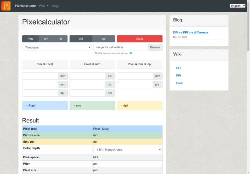 Calculate Pixels, DPI, PPI, Inch, mm, cm - Online - Pixelcalculator