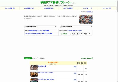 映画ブログ/興行収入ランキング/ドラマ視聴率/レビュー評価やネタバレ感想あらすじ - 映画ドラマ評価ピクシーン