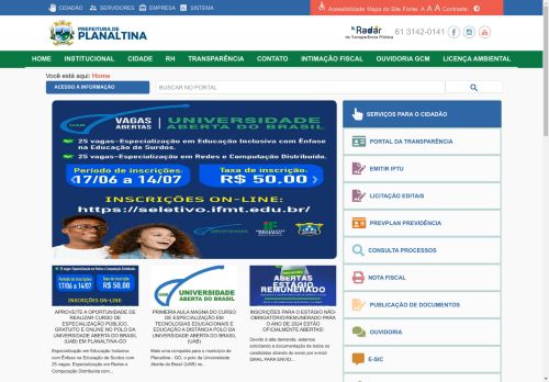 Planaltina | Prefeitura Municipal  Acesse informações sobre receitas, gastos em serviços públicos, investimentos.