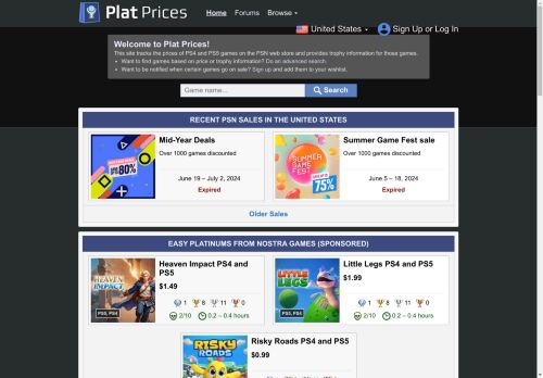 PlatPrices - PS4 and PS5 Game Price and Trophy Information