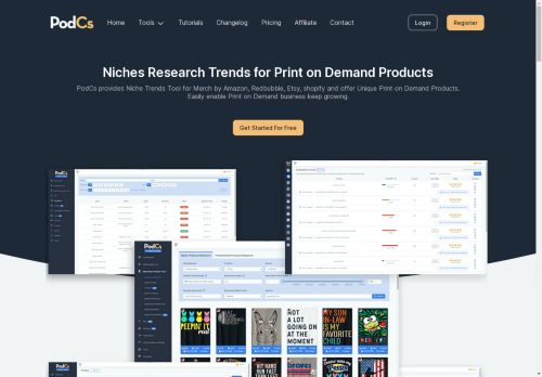 PodCS - Free POD Trends Niches Research Print On Demand Products Tool