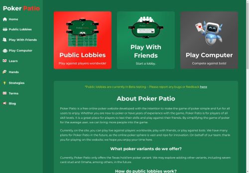 Poker Patio - Play Free Online Poker - Play With Friends