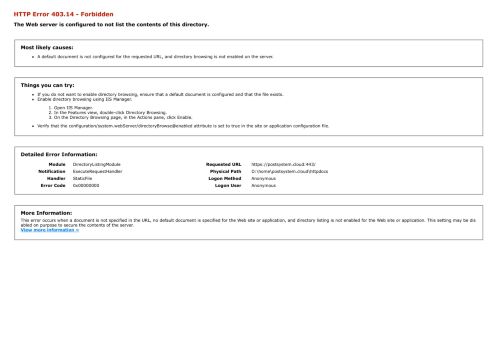 IIS 10.0 Detailed Error - 403.14 - Forbidden