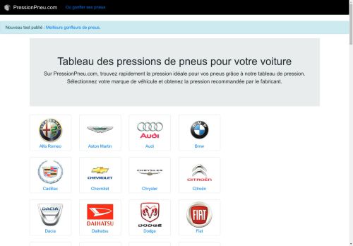 Tableau des Pressions de pneus pour votre voiture | PressionPneu.com