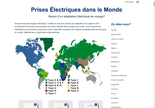 Besoin d'un adaptateur de voyage? | PRISES ELECTRIQUES DANS LE MONDE