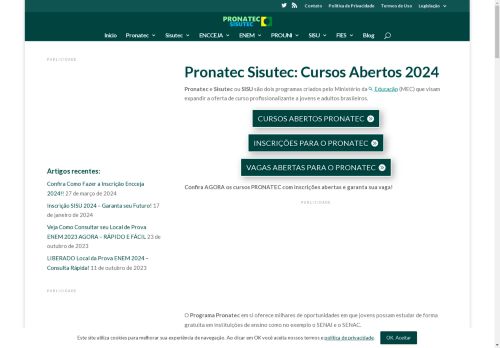 PRONATEC SISUTEC Inscrição SISU ENEM 2024 - Resultado