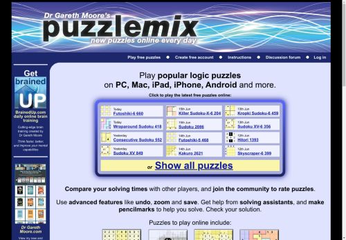 puzzlemix.com: Play puzzles online - Sudoku, Futoshiki, Kakuro, Hanjie, Calcudoku, Slitherlink, Nurikabe and more