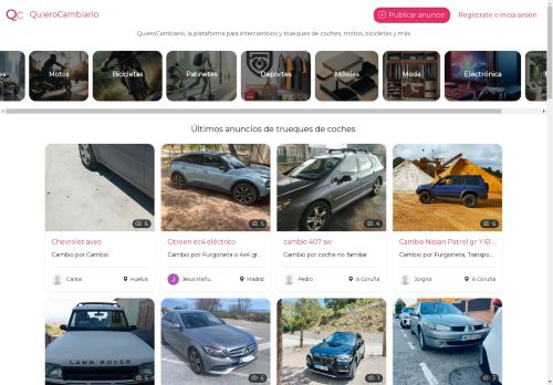 QuieroCambiarlo.es: La plataforma líder para intercambios y trueques entre particulares de coches, motos, bicicletas y más