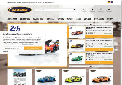 Modellautos Shop Motorsport Modellauto Onlineshop - Raceland - Motorradmodelle Flugzeugmodelle Rennsportfilme Motorsportbücher Fanshop online bestellen