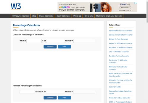 Percentage of a Number - Percentage Calculator