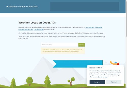 Weather Location Codes/IDs for Apple iPhone, Android Tablet, Linux Ubuntu