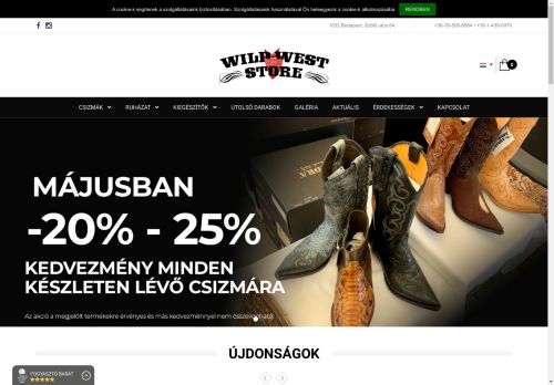 Wild West Store - Legnagyobb Amerikai Stílus Áruház - Western csizma, Motoros és lovas csizma, Bokacsizma, Félcipők, Egzotikus western csizma, Western ing, Western kalapok, Ajándéktárgyak,  Egzotikus western bokacsizmák, Munkacsizma, Utolsó darabok, Bőrdz