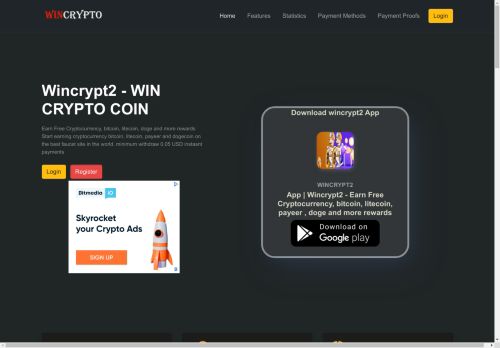 Home | Wincrypt2 - WIN CRYPTO COIN - Earn Free Cryptocurrency, bitcoin, litecoin, doge and more rewards  Start earning cryptocurrency bitcoin, litecoin, payeer and dogecoin on the best faucet site in the world. minimum withdraw 0.05 USD instasnt payments