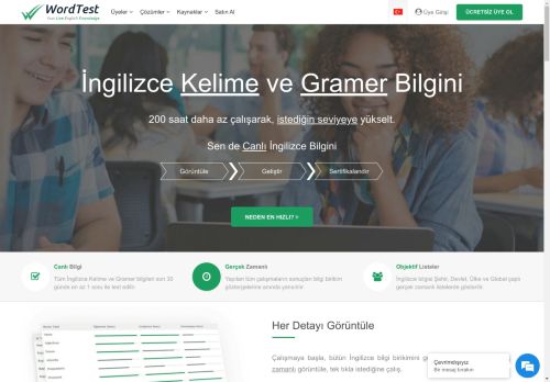 Canlı İngilizce Bilgini (Kelime + Gramer) görüntüle, geliştir ve sertifikalandır. - WordTest