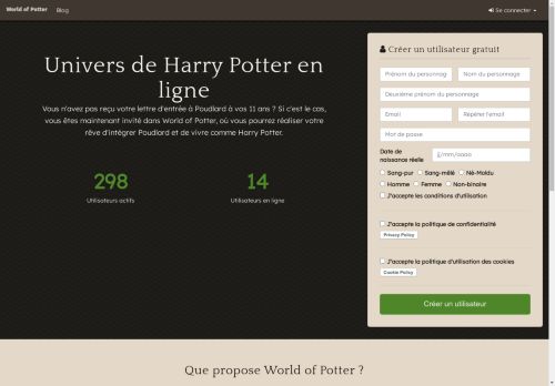 Univers de jeu de rôle Harry Potter en ligne. - World of Potter