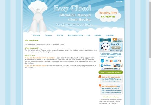 EasyCloud - Easy PHP Cloud Hosting » Pages » Site Suspended