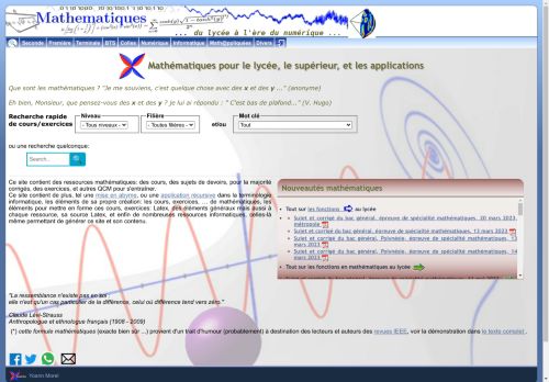 Ressources mathématiques: cours, exercices et devoirs corrigés, en ligne