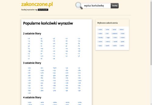 Końcówki wyrazów • Zakończenia słów ••• Wyrazy kończące się na sylaby