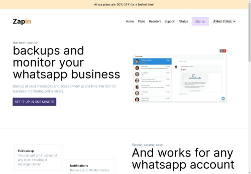 Backups and monitor your whatsapp business - Zapin